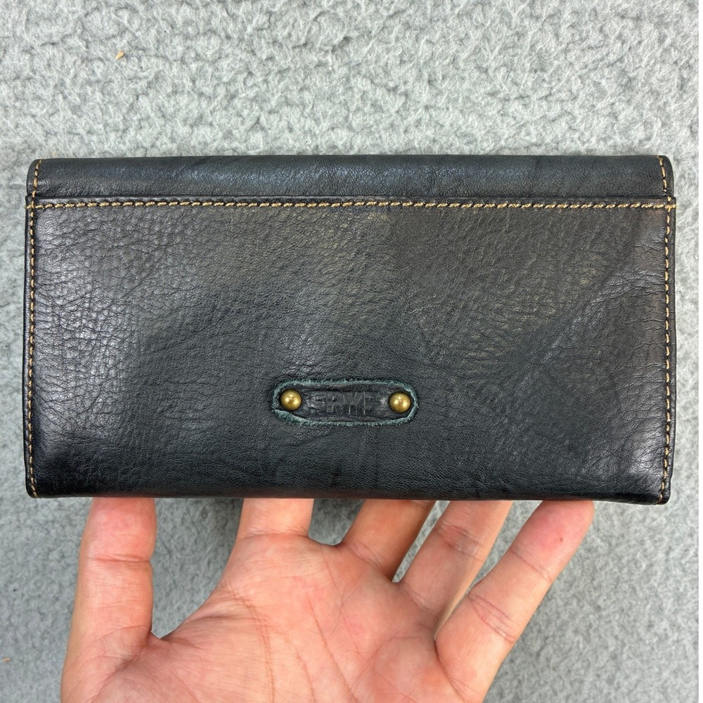 Frye Western Stitch Flap Continental Wallet Womens OS Black Leather Clutch Boho - Picture 4 of 14